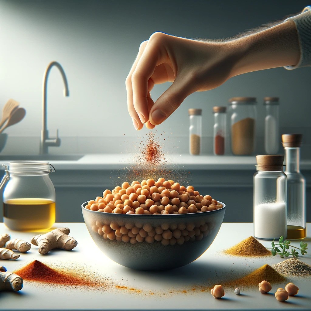 seasoning chickpeas with spices